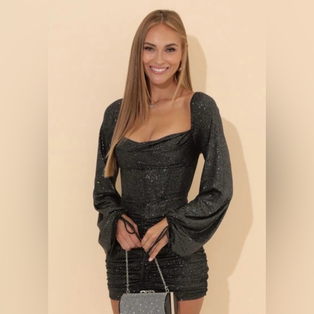 Lucy in the Sky Black Glitter Backless Dress